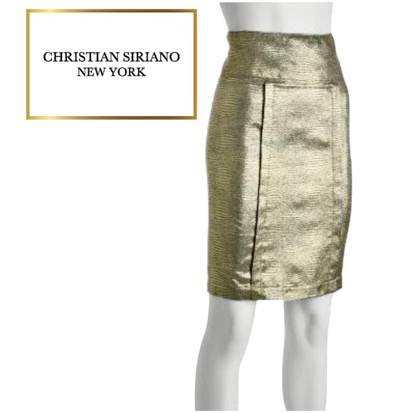 CHRISTIAN SIRIANO Gold Metallic Pencil Skirt